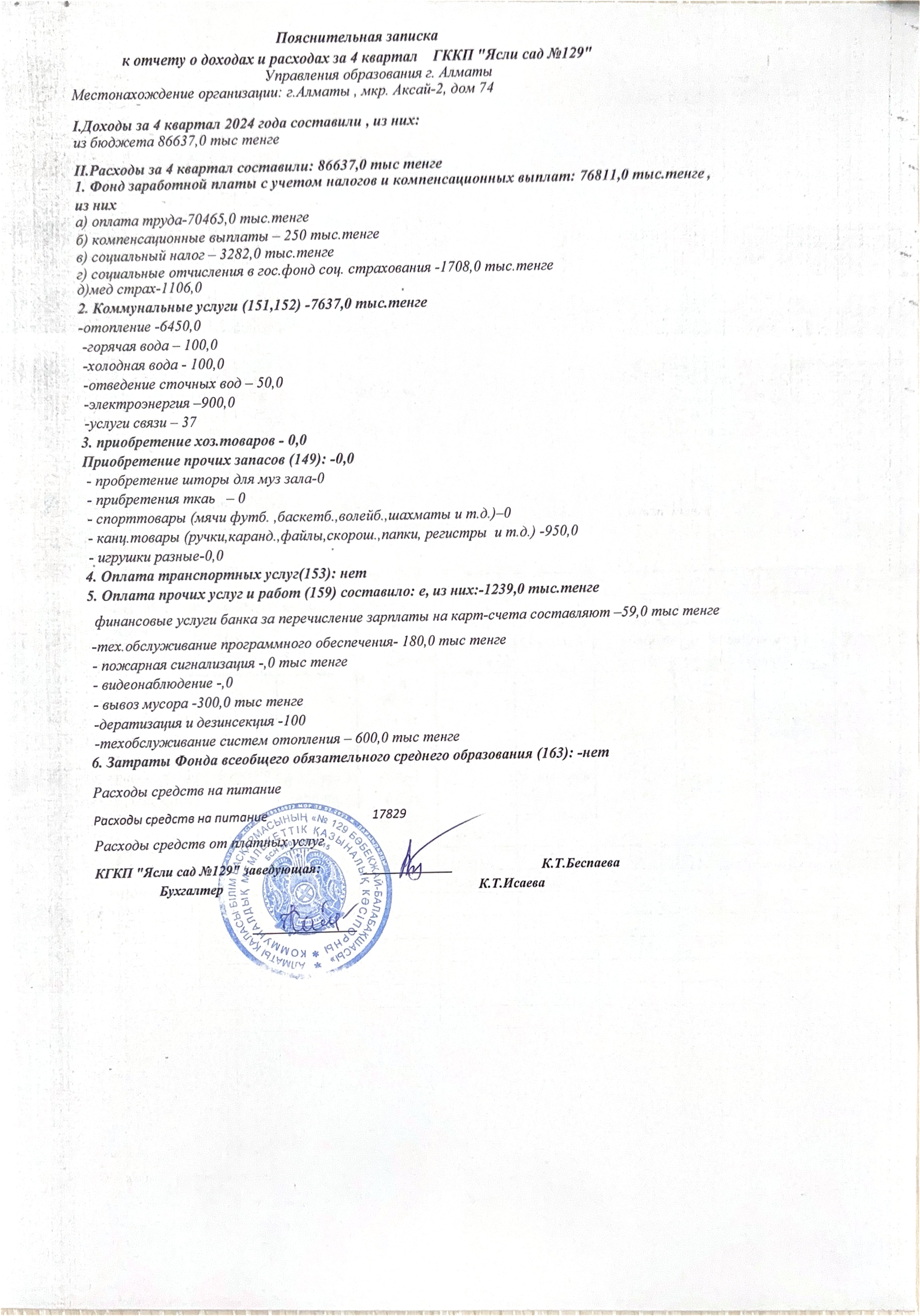 Отчет о доходах и расходах за 4 квартал 2024 год